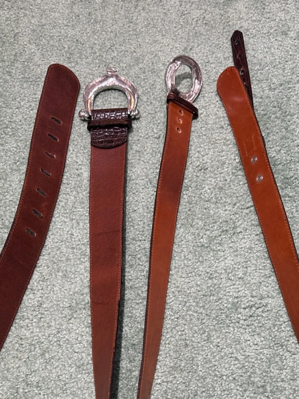 Set of 2 Brian Toohey Vintage Brown Leather Belts Polished Silver Buckles 🐊 🦎🪎